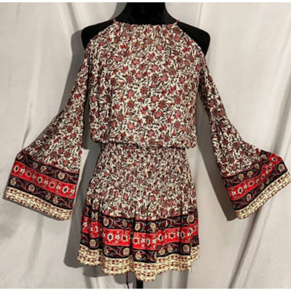 Signature 8 Boho Tunic, Cut Open Shoulders, Bell Sleeves, Sz Medium